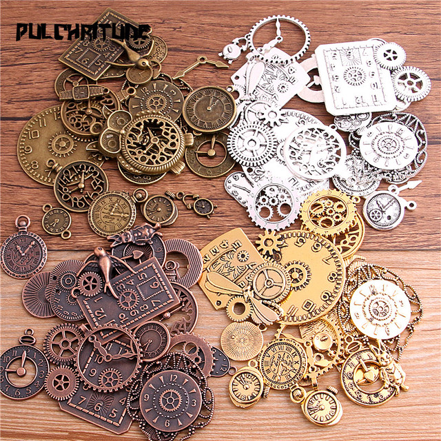 10pcs Vintage Metal Zinc Alloy Mixed Four Clock Pendant Charms